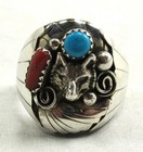 Native American Navajo Signed Sterling Silver Turquoise Wolf Ring Size 10 5  167