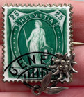 Antique Victorian 800 Silver Enamel Stamp Geneva Edelweiss Brooch