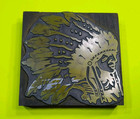 Large Antique Vtg Native Indian Chief Letterpress Print Type Ornament Cut Block