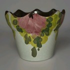 Small Planter Scalloped Rim Botanical Ceramic Green Pink Brown W Germany Vtg 
