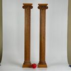 Pair Of Antique 42  Architectural Salvage Oak Corinthian Columns With Capitals