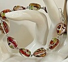 Sterling Silver Dichroic Glass Red Orange Green Tear Drop Necklace Bracelet Set