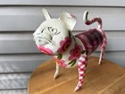 Vintage Pink Floral Cat Metal Glass Quirky Industrial Folk Art Sculpture 13x9