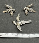 Antique 1910   s Sterling Silver 3 Piece Set  Clip On Earrings   Matching Pin
