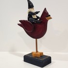 Hand Painted Wood Gnome Wizard Riding Cardinal Figurine Christmas Holiday Decor