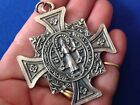 Rare St Benedict Protection Saint Medal Silver Tone Oxidized Metal Large 