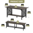 63  Large Dining Table 2 Benches For 6 People Seat Wood Kitchen Room Dinette Set