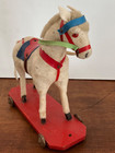 Antique 9   Handmade German Circus Horse Felt Wood Pull Toy West Germany