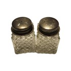 Vintage Salt   Pepper Shakers Hand Cut Clear Glass  Mini Set