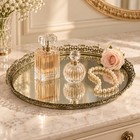 Vintage Oval Mirror Vanity Tray Perfume Holder 13 5  X 9 5   Gold Tone Filigree