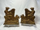 Early 1900 s Bronze Brass Grecian Goddess Harpist Pair Of Bookends Heavy Antique