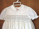 Vtg 50 s Style White Tiny Pink Rosebud Smock Cotton Blend Girl Toddler Dress  3t
