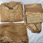 3pc Beaded   Sequin Silk Chiffon Salwar Kameez W  Dupatta - Brown gold - Medium