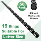50 Pack 3 8 Inch Plastic Binding Combs Spines  19 Rings  Black