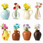 Mini Ceramic Vase Magnets For Fridge     8 Set Handmade Tiny Flower Multi-color