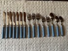 Light Blue Handle Stainless Steel Korea Silverware Flatware 15 Piece Set