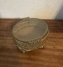 Vintage Brass Ormolu Beveled Glass Jewelry  Trinket Box Casket