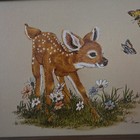 Vintage Fawn   Butterflies Framed Art Silk Screen By R  Smith  1970s 1980s 