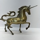 Vintage Solid Brass Unicorn Sculpture 11  Tall Figurine Statue Mythical Patina