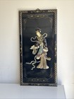 2x Vintage Black Lacquer Mother Of Pearl Style Geisha Wall Art Panels 36    X 18   