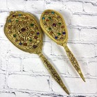 Antique 1920s Jeweled Ormolu Filigree Vanity Brush Mirror Set Boudoir Chic