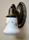 Vntg Wall Sconce Light Fixture With Original Frosted Glass Globe Bakelite Switch