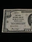 1929  10 First National Bank Scranton Pennsylvania National Currency Ch  77 Ty2