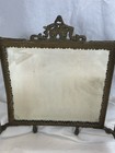 Antique Victorian Brass Triptych Mirror Floral Back Heavy Solid Shaving Vanity