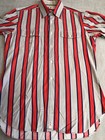 Vtg 60s 70s Men L  Dress Shirt Red Grey Striped Button Up Jimmy Chen Cotton New