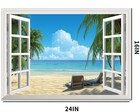 Flfk Fake Window Wall Sticker - Summer Beach Faux Window Wall Mural For Wall    