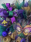 Large Mardi Gras Mesh ribbon Wreath Including Door Hanger