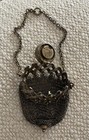 Vintage Silver Metal Mesh Coin Purse Chatelaine W  Chain  Women   s Formal