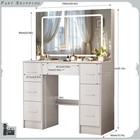 Vanity Desk Set With 3 Colors Led Lighted Mirror 7 Drawers Makeup Table White