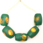 5 Vintage Czech Millefiori Green Multi Oval Bohemian Glass African Trade Beads 