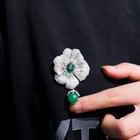 Silver Plated Cubic Zircon Big Flower Green Bead Dangle Brooch Pin Women Corsage