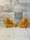 Vintage Pair 2 Lusterware Ceramic Orange Koi Fish Fancy Goldfish Figurine Japan
