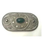 Vintage Sterling Silver Filigree Brooch With Semi Precious Chalcedony Stone Made