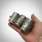 Antique Solid Silver Middle Eastern Repousse Shot Cups Set Of 3 Animal Coin Base