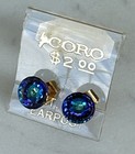 Nos Vintage Coro Iridescent Blue Green Purple Glass 14k Post Stud Pierce Earring