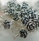 10x Oxidized Sterling Silver Rose Flower Headpins 22ga 51mm 2  Head Pin  1898