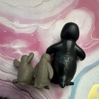 Penguin Bird Figurine With 2 Chick Figures Black   White Gray Kinder Egg Toy
