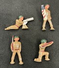 4 Vintage Barclay Manoil Metal Toy Soldiers Infantry  Machine Gun  Flag Bearer