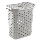 Sterilite Plastic Weave Laundry Hamper Slim Clothes Lidded Basket  Gray  16-pack
