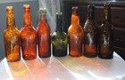 Antique Amber   Olive Glass Mixed Sizes   Brands Beer pop Bottles Set Of 7
