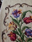 Vtg Completed Needlepoint Bouquet Floral Flowers In Intricate Border Not Framed