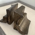 Vintage Set Of 2 Brass Metal Cast Stack Of Cascading Books Book Ends Mcm
