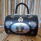 Vtg Singer Black Metal Sewing Box Tin Handbag Storage Organizer Bead Handle