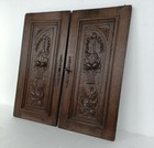 Pair Antique French Hand Carved Wood Oak Door Panels Reclaimed Architectural Flo