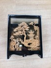 Vintage Carved Cork Art Diorama Tri Fold Table Decor Black Frame Asian Sanyou