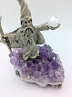Vintage Pewter Wizard Figure W  Staff And Orb On Amethyst Crystal Geode
